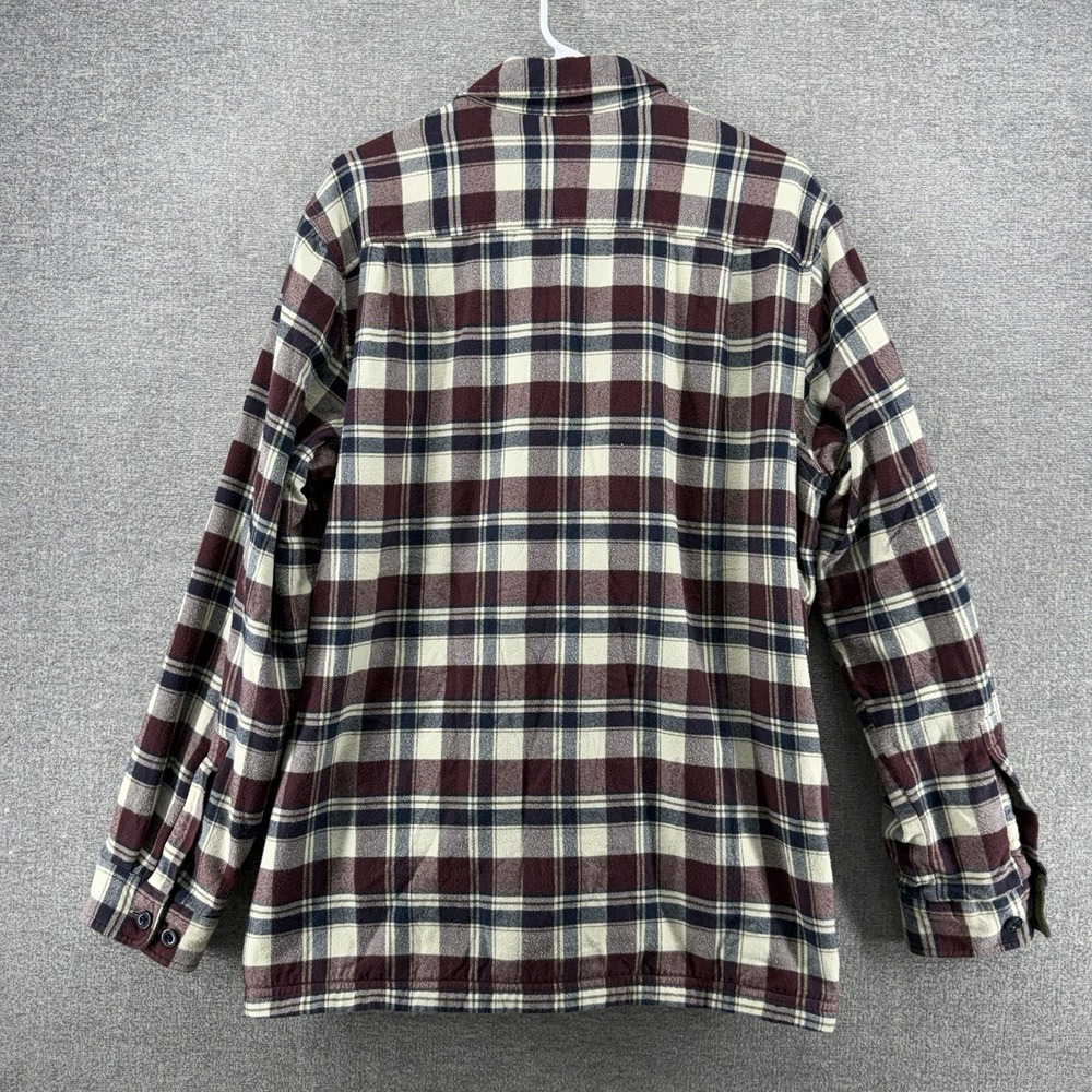 LL Bean Fleece Flannel Shacket Men Size Medium Reg Green Plaid Burgundy Winter - Picture 2 of 7